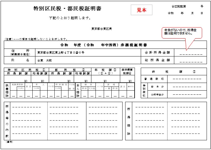 被扶養者の非課税証明書の見本