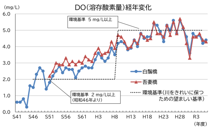 隅田川DO経年変化のグラフ