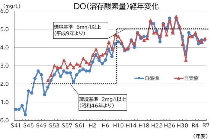隅田川DO経年変化のグラフ