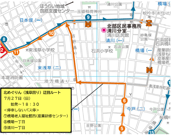 北めぐりん（浅草回り）迂回ルート図