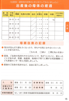 母子手帳　出産後の母体の経過