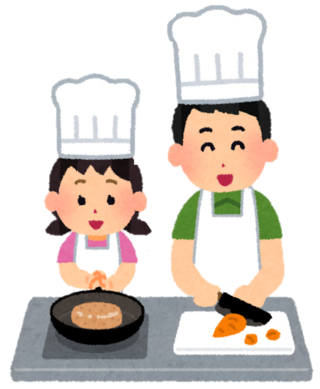 料理する親子
